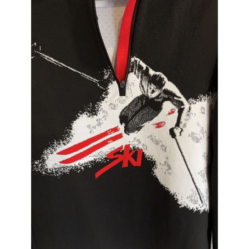 NEWLAND Men's Ski Sweater Sz. M Skier Made Italy Quarter Zip Black‎